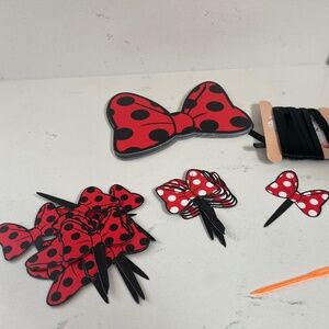Minnie Mouse BOW birthday party decor banner bows & 24 cupcake toppers NEW Decor